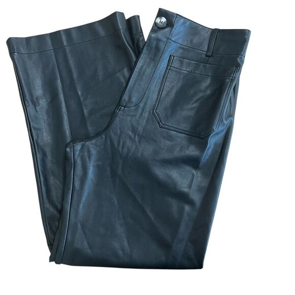 Maeve Anthropologie Colette Faux Leather Wide Leg Pants 31 Black Full Length - Picture 4 of 10